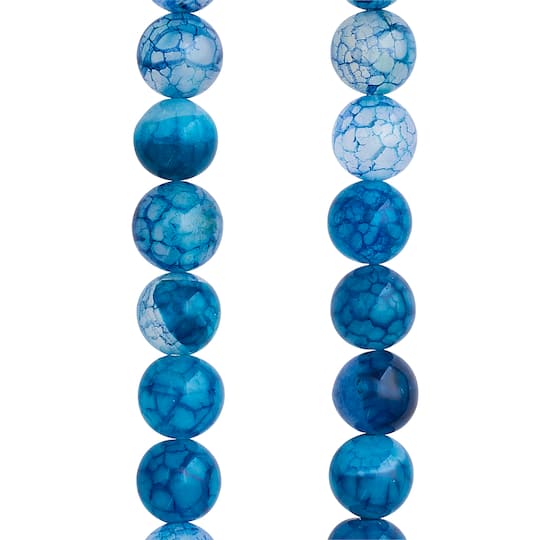 12 Pack: 8mm Blue Crackle Agate Round Beads by Bead Landing®